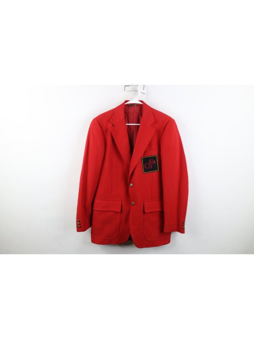 Vintage 70s Knit Patch Suit Coat Blazer Jacket Mens Size 38R Red Polyester USA